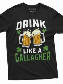 Men's St Patrick's Day Drinking Beer Pub Shirt Drink Like A Gallagher Shirt Irish Party Tee Clover S - 黑色 - 查看 1