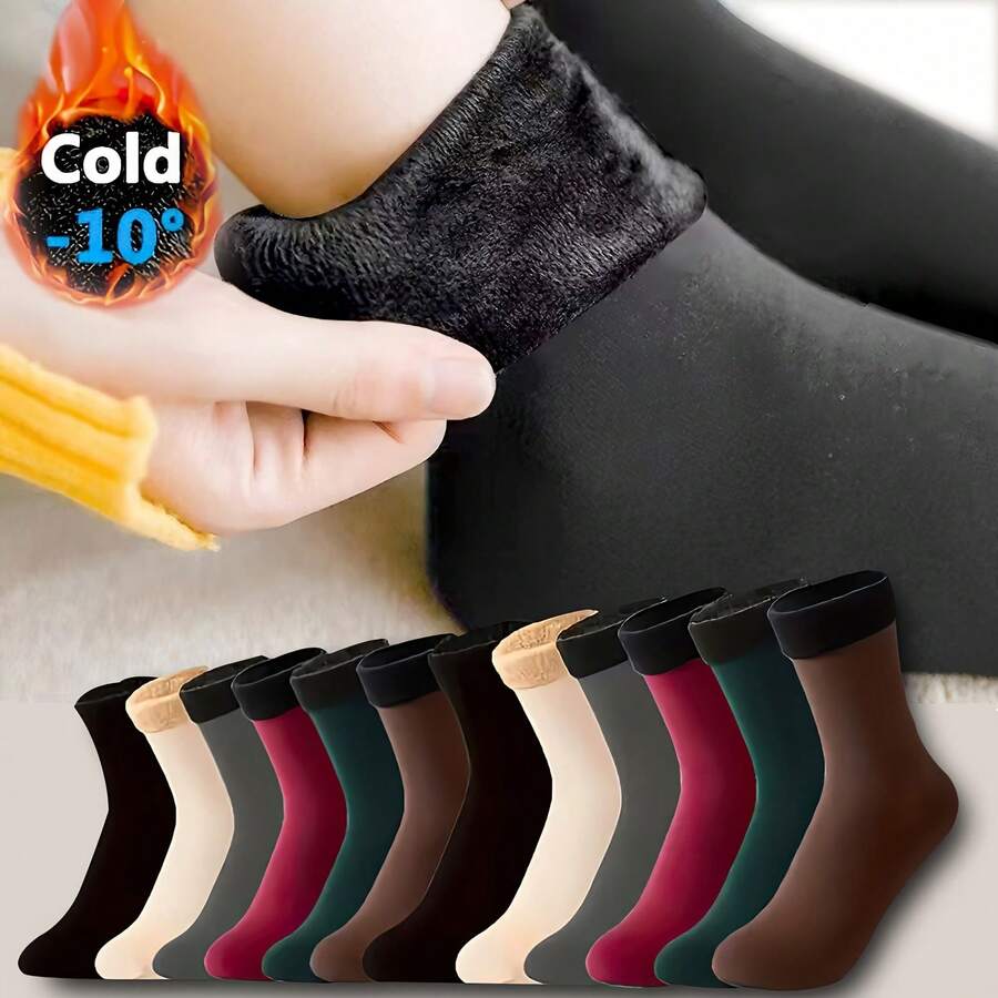 6 Paar ultra-warme unisex Thermosocken - weich, atmungsaktiv und dehnbar Mittelhoch Stiefel Socken für kaltes Wetter - Fleece gefüttert, einfarbig, Handwäsche empfohlen für langanhaltenden Komfort