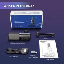 M160 USB Gaming Microphone With RGB Dynamic Color, Touch Mute Button, Headphone Jack, Tripod Shock Mount,For PC PS 5/4