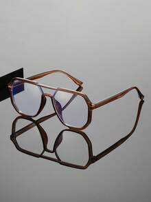 1 pieza Gafas cuadradas con puente de aviador sin graduación para hombres, versátiles para hombres y mujeres, aptas para lentes graduadas, negocios, estudio, conducción, enseñanza, elegante estilo retro