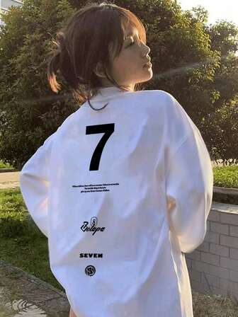 女士棉质英伦印花薄款长袖T恤，时尚百搭，秋冬