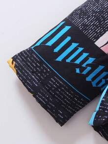 年轻女孩保暖内衬夹克，卡通肖像和字母全印花休闲长袖连帽飞行员外套，2025 年秋冬 - 黑色 - 查看 5