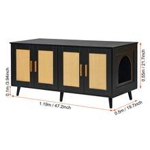 Caja de aren a para gatos de madera con 2 compartimentos ocultos, color negro - Negro - Ver 10
