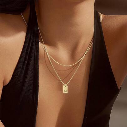 2 Stücke Edelstahl Doppelketten Halskette mit 26 Buchstaben A-Z Namensinitialen Anhänger, Schmuck für den täglichen Gebrauch, Geschenk für Freunde