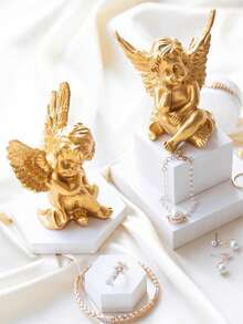 2pcs Gold Decorative Figurines, Gold Couple Reindeer, Angel, Small Gold Elephant, Suitable For Living Room, Wine Cabinet, Hotel, Restaurant Table Decor, Also Can Be Valentine's Day Gift
