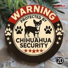 1 Stück witziges "Beschützt von Chihuahua" Metallschild - Vintage Haustier Dekoration, roter Rand, abgerundetes Design - geeignet für Haustür, Wohnzimmer, Schlafzimmer, Veranda - keine Elektrizität nötig, einfach aufzuhängen - ideales Einweihungsgeschenk für Hundeliebhaber, humorvolle Heimdekoration, verspielter Stil, Wandkunst, strukturierte Oberfläche, 2D flach, perfekte Raumdekoration