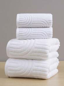 1pc Bath Towel / 2pcs (Bath Towel + Towel) Jacquard Design Large Bath Towels, Essential For Bathroom, Can Be Used As Towels Or Bath Towels, Available In Multiple Sizes, Convenient For Home, Travel, And Hosting Guests, Made Of Terry Cloth Material, Highly Absorbent, Soft Touch, Suitable For Bathroom, Swimming Pool, And More, Enjoy A Luxurious Experience, An Essential Home Item - White - View 11