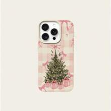 1pc TPU Material Cute Fresh Pink Plaid Christmas Tree Bow Gift Box Pattern Phone Case Compatible With IPhone/