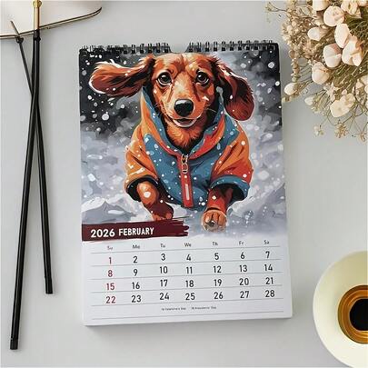 Calendario 2026 del Bassotto - Adorabile calendario mensile da parete e da scrivania con cuccioli di bassotto, con vivaci opere d'arte specifiche della razza, decorazione per la casa e l'ufficio, regalo ideale per gli amanti dei cani (gennaio 2026 - dicembre 2026)