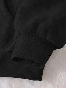 Sudadera casual elegante de punto de talla grande para uso diario, sudadera holgada de manga larga con capucha y estampado de talla grande, adecuada para fiestas, reuniones, viajes, regalos festivos, vuelta al cole, Navidad, Año Nuevo, Día de San Valentín - Negro - Ver 4