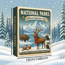1 szt. Kalendarz adwentowy Parku Narodowego 2025, 24-dniowy kalendarz odliczający do świąt Bożego Narodzenia, kolekcja dekoracji z motywem dzikiej przyrody i krajobrazu, prezent dla miłośników natury i rodzin, wystrój domu, dekoracje świąteczne, wystrój pokoju, zima