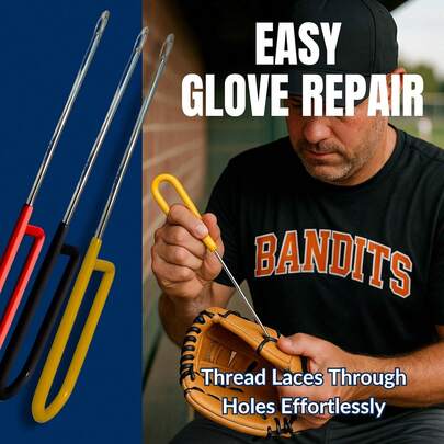Covey Sports Baseball Glove Lacing Needle With Rubber Handle - Durable Steel Leather Mitt Lacing Relacing & Restringing Baseball & Softball Gloves - Essential Baseball Repair