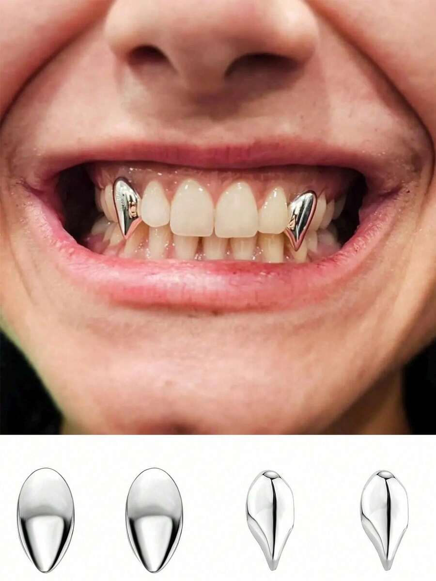 1 szt./2 szt. Gładkie grille z motywem kłów wampira, miedź platerowana 14-karatowym złotem, biżuteria na ciało dla kobiet na imprezę cosplay, kły wampira, ostre zęby, zabawne bestsellery na Halloween w Europie i Ameryce, małe zęby tygrysa, uniwersalne aparaty ortodontyczne dla mężczyzn i kobiet, akcesoria do aparatów ortodontycznych hip-hop