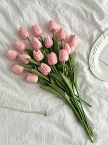 3 件郁金香人造花，适用于家居装饰、客厅卧室装饰仿真花、假植物、秋季装饰、房间、书桌、花园装饰、房间装饰用品、情人节、生日毕业礼物 - 藕粉色 - 查看 2