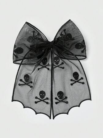 1 st. handgjord hårspänne i gotisk stil med broderad rosett och dödskalledekor, lämplig för kvinnors vardagskläder, perfekt present till högtider, perfekt för Halloween, jul och andra högtider