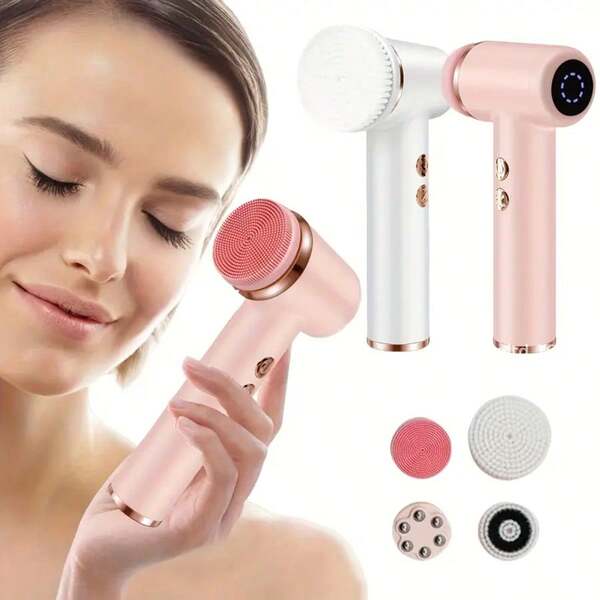 فرشاة تنظيف الوجه القابلة لإعادة الشحن 4 في 1 مع 4 رؤوس فرشاة قابلة للاستبدال، للتدليك والتنظيف والإزالة المكياج، مناسبة للرجال والنساء، هدية عيد