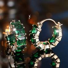 1pair Dazzling Square Cubic Zirconia Hoop Earrings For Women Girls Stylish Minimalist Charming Daily Jewelry Wedding Engagememnt Birthday Party Gifts