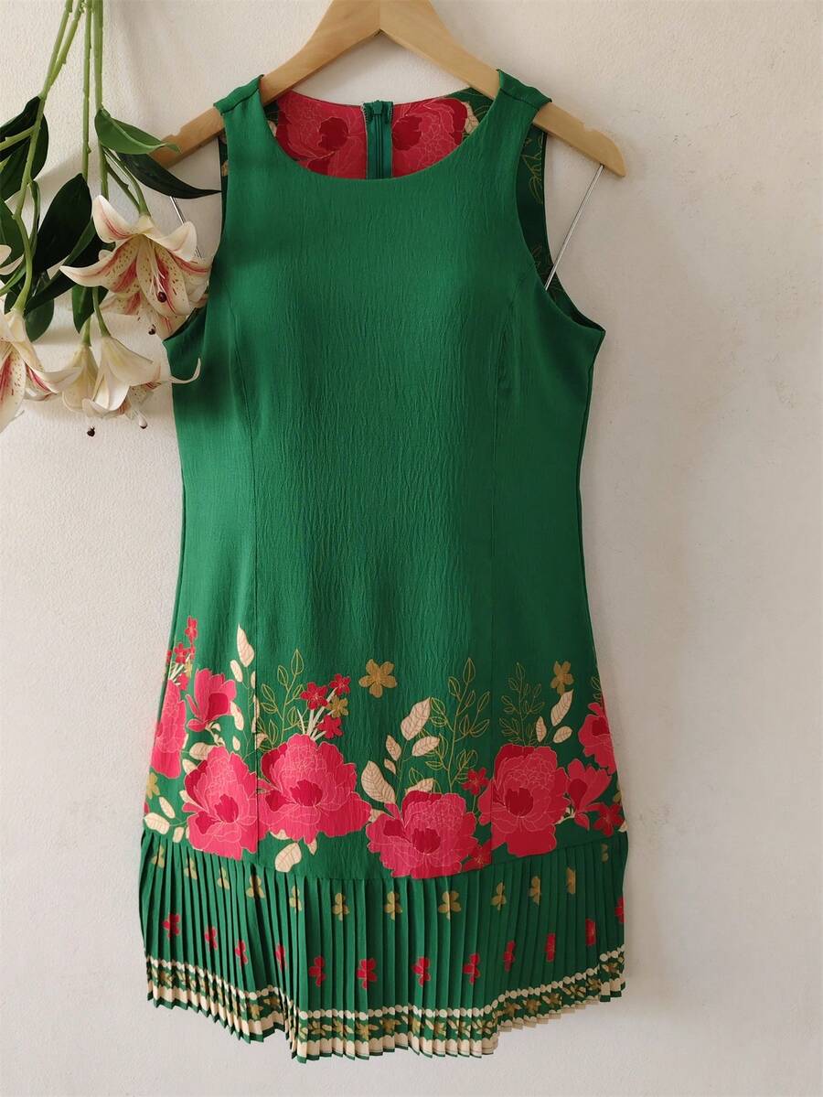 Plain Dress With Fake - Flower Green - View 1