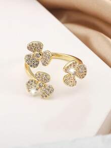 1pc Fashionable Three Little Flowers Zirconia Open Ring For Women's Daily Wear
