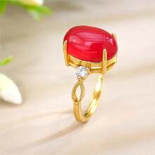 1 pieza Nuevo anillo de piedra preciosa de jade en forma de huevo de paloma, anillo de cobre ajustable con circonita cúbica, anillo de jade y diamante para mujer (talla ajustable)