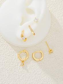 6pcs Elegant Zirconia Copper Alloy Earrings Set, Mixed Stud, Dangle & Hoop Earrings, Fashionable Jewelry Gift For Women, Suitable For Dates, Parties, Weddings, Birthdays, Daily Wear