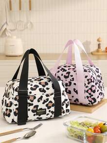 1pc Insulated Lunch Bag For Women Men, Reusable Lunch Box For Office Picnic Hiking Beach,Leakproof Cooler Tote Bag Organizer,Large Capacity Thermal Cooler Tote Bag With Handle, Waterproof Lunch Box Bag, Portable Lunch Organizer Pink Leopard Lunch Bag