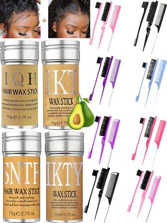 ikt Hair Wax Stick With Edge Control Comb Set – Non-Greasy Styling Wax For Smooth & Shiny Hair, Taming Flyaways & Frizz, Professional Edge Brush & Rat Tail Comb Kit For Wig Care, Natural Hair & Salon Use, Travel-Friendly Styling Tools Multiple Colors Available For You To Choose From.