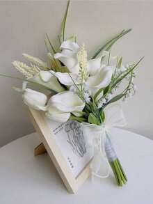 马蹄莲花束、新娘抛花、伴娘花束、婚礼花卉中心装饰、家居周年纪念装饰、婚礼摄影道具 - 白色 - 查看 3