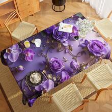 4/6/5/7 Pcs Elegant & Luxurious Purple Floral Pattern Printed Tablecloth & Chair Cover Set, 4 Pcs (4 Chair Covers), 6 Pcs (6 Chair Covers), 5 Pcs (1 Tablecloth + 4 Chair Covers), 7 Pcs (1 Tablecloth + 6 Chair Covers), Suitable For Indoor/Outdoor, Home Gatherings, Holiday Table & Chair Decor, Reusable - Multicolor - View 11