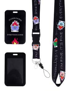 1pc Cute Burning Garbage Bins Teacher Lanyard With ID Card Holder, Metal Keychain And Phone Rope, Polyester Phone Lanyard Necklace For Keys, Keychains, And Passes. It Is A Great Gift For Women, Teachers, Students, And Staff