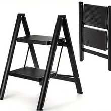 2-Step Folding Ladder With Wide Non-Slip Steps, Ideal For Home And Kitchen, Lightweight And Portable, With Sturdy Frame, Modern Design, Durable Construction - Black - View 2