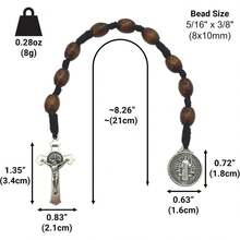 Rosario de Bolsillo, Hecho a Mano y Bendecido en la Tierra Santa, Cuentas de Oración con Medalla de y Cruz/Crucifijo, Bolsa para Regalo y Certificado de Autenticidad - San Benito, 9 abalorio, madera café oscuro, cadena de coronilla - Ver 6