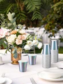 50/25 pièces Gobelets holographiques dégradés arc-en-ciel de 9 oz, réutilisables pour boissons froides/chaudes, thé, café, eau, lait, jus avec motif arc-en-ciel, idéal pour les anniversaires, mariages, fêtes de Noël et d'Halloween