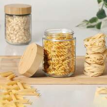 玻璃罐、带盖隔夜燕麦容器、厨房玻璃罐、带盖燕麦容器、带木盖玻璃密封食品罐、玻璃杯、食品储存容器、调味罐、燕麦杯、酸奶杯、早餐杯、谷物罐、沙拉杯、可放入洗碗机、用于酸奶、沙拉和谷物 - 彩色 - 查看 9