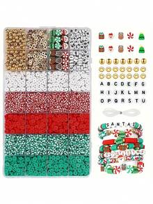 Christmas Polymer Clay Beads Kit, Mix Colors Round Flat Polymer Clay Beads Kit For Jewelry Making, DIY Crafts Gifts Christmas Atmosphere Decorate
