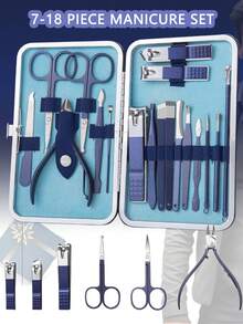 7-18pcs Manicure Set Pedicure Kit Nail Clippers Set Fingernail Clipper Set Professional Nail Grooming And Ear Pick For Travel - Blue - View 2
