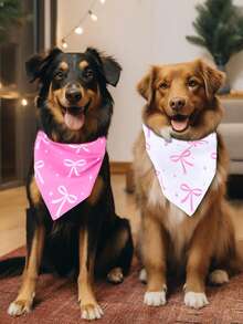 2pcs/Set Pet Pink Triangle Bib,Pink Bow Pattern Pet Bandana,Dog/Cat Drool Scarf, Pet Accessories,Cats Dogs Holiday Decorative Costume