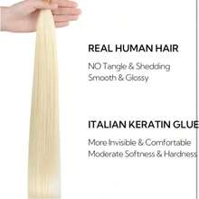 I Tip Hair Extensions Human Hair Keratin Pre Bonded MicroBeads Tip Balayage Natural Silky Straight Extensions 50 Strands 30g/Pack -10-24Inch Platinum Blonde - S60 - 查看 2