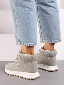 Soft Faux Fur Trim High-Top Sneakers For Women Casual Winter - Grey - View 4