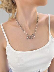 DareSee A Women's Crystal Chain Necklace With A Horseshoe Style Buckle, With Different Chain Styles Adding A Unique Flavor, Making It A Suitable Choice For Daily Wear MusicFest Y2KFest Back To School Autumn Winter Gifts Music Fest - Silver - View 2