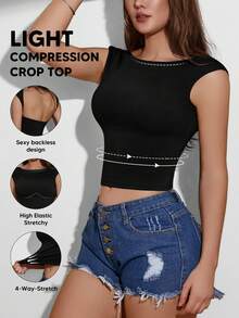 Women's Backless Solid Color Camisole Top, Highly Elastic And Minimalist Design, Favored By Females For Outings