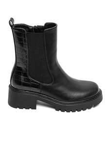 Bottines femme en simili cuir avec effet croco – Talon bloc confortable - الأسود - مشاهدة 3