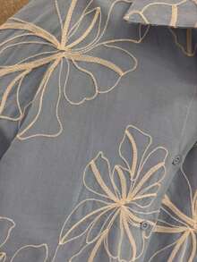 conjunto bordado Linho importado femininas modas T35061  Simples    Casual    Botões na frente  Bolso  Bordado