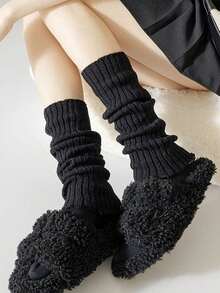 1 双纯色腿套，时尚保暖，适合搭配 雪地靴，情人节礼物，女士冬季袜子，休闲、节日、圣诞派对服装