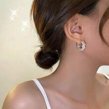 1pair Dazzling Square Cubic Zirconia Hoop Earrings For Women Girls Stylish Minimalist Charming Daily Jewelry Wedding Engagememnt Birthday Party Gifts