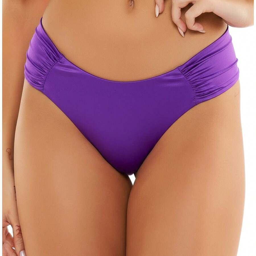 Paraiso da Lingerie High-Waisted, Wide, Ruffled, Thong Bikini Bottoms, Beach Panties - Màu tím - Xem 1