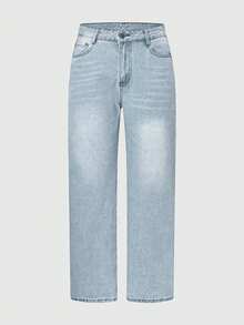 女士宽松直筒牛仔裤，带口袋，休闲