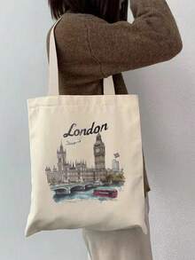 Geantă de cumpărături cu model alfabet Londra, geantă de mână reutilizabilă pentru femei cu imprimeu alfabet, geantă de umăr casual, geantă de cumpărături pentru școală de mare capacitate, cea mai bună geantă de cadou pentru profesori, femei, prietene și familii, ghiozdan școlar, portabilă, capacitate mare, potrivită pentru adolescente, studente, perfectă pentru birou, facultate, școală elementară, gimnaziu, liceu, muncă, afaceri, naveta, cumpărături, vacanță - Multicolor - Vizualizare 10