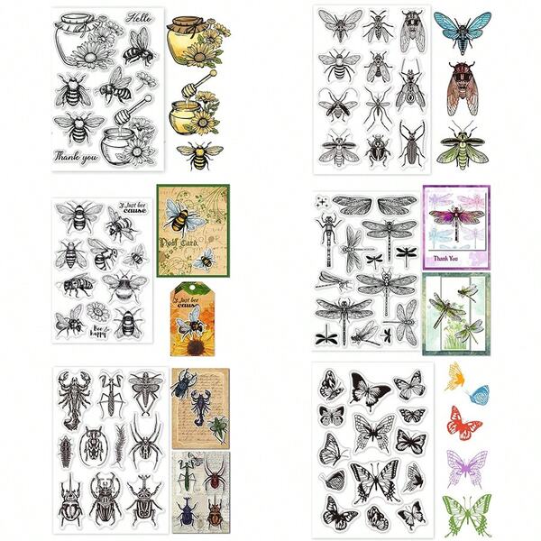 1pc Transparent Silicone Stamp - Butterfly, Bee, Dragonfly Insect Pattern Design, Suitable For Scrapbooking, Paper Cards, Greeting Cards, Album And Home Decor Craft, Reusable Craft Tool
