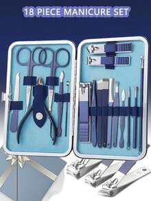 7-18pcs Manicure Set Pedicure Kit Nail Clippers Set Fingernail Clipper Set Professional Nail Grooming And Ear Pick For Travel - Blue - View 13